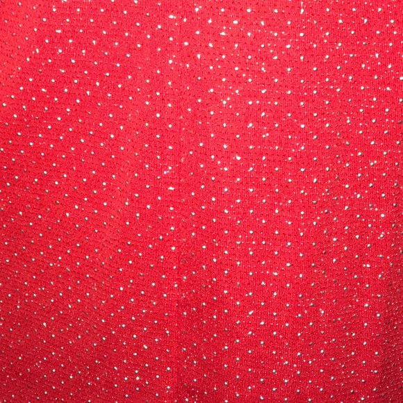 RUBY RD Classic RED & Metallic Silver Dotted "Shark Bite" Long Sleeve Tunic~EUC! - Picture 5 of 11